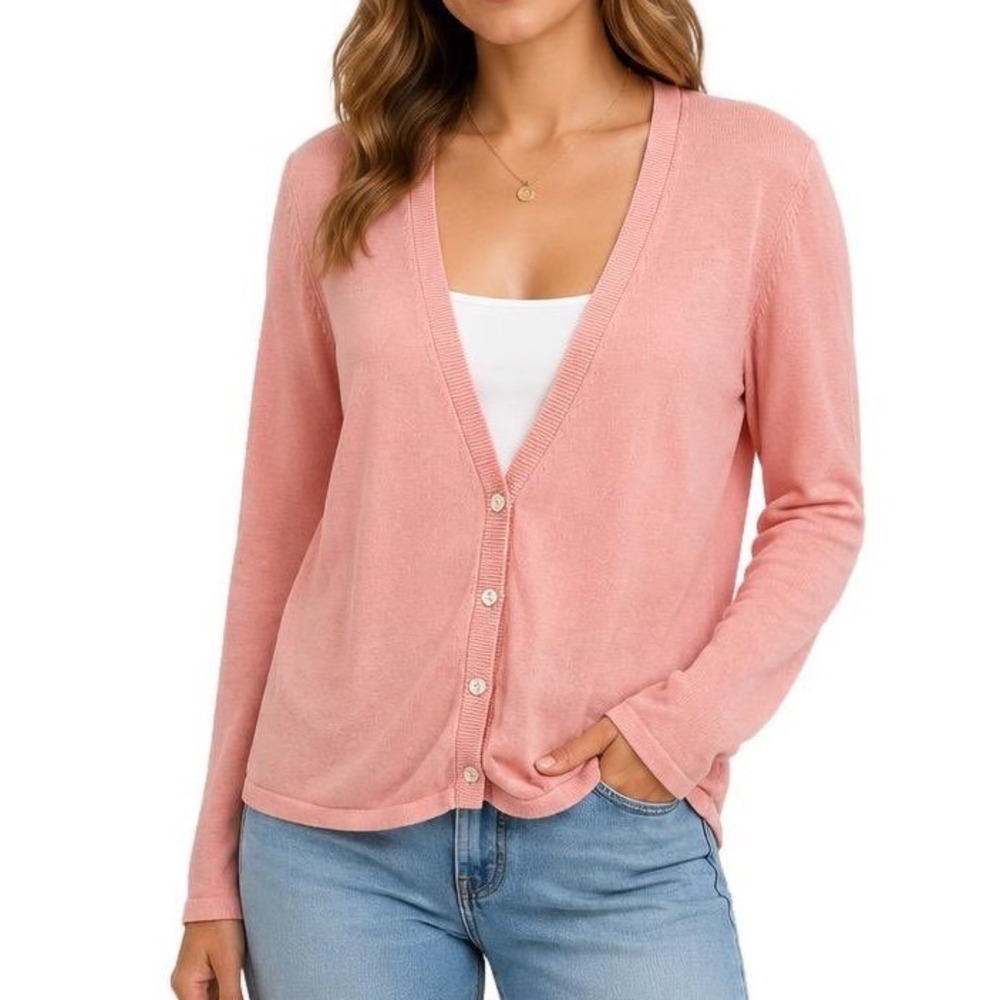 Tommy Bahama Cardigan Women M Blush Pink Cotton Office Soft Coastal Button Front